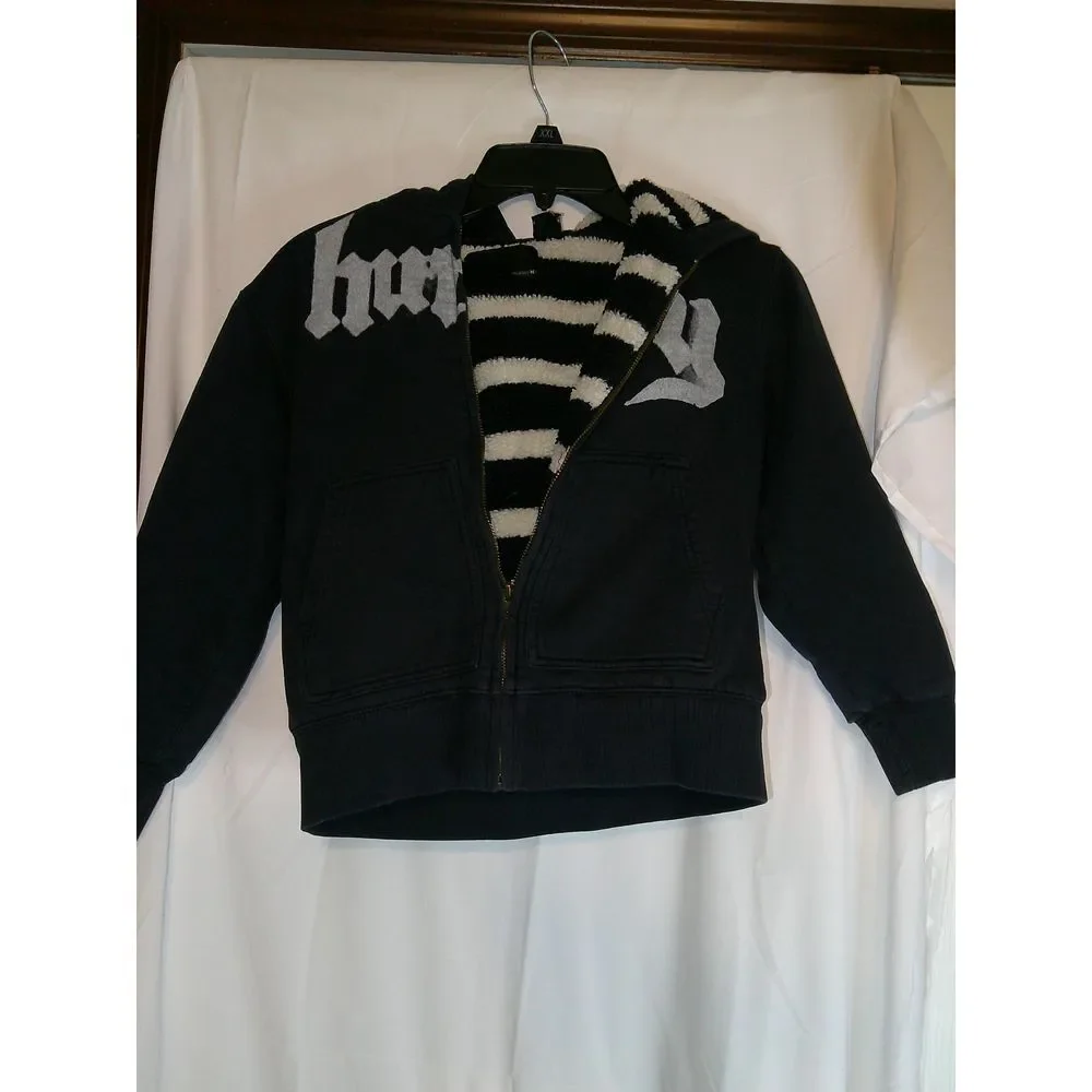 Vintage Hurley Navy Blue Lined Zip-Up Hoodie Sweatshirt Cotton Blend XS‎